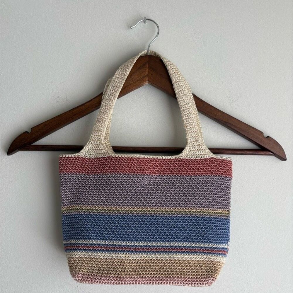 The Sak Striped Crochet Tote in Cream, Blue & Pink